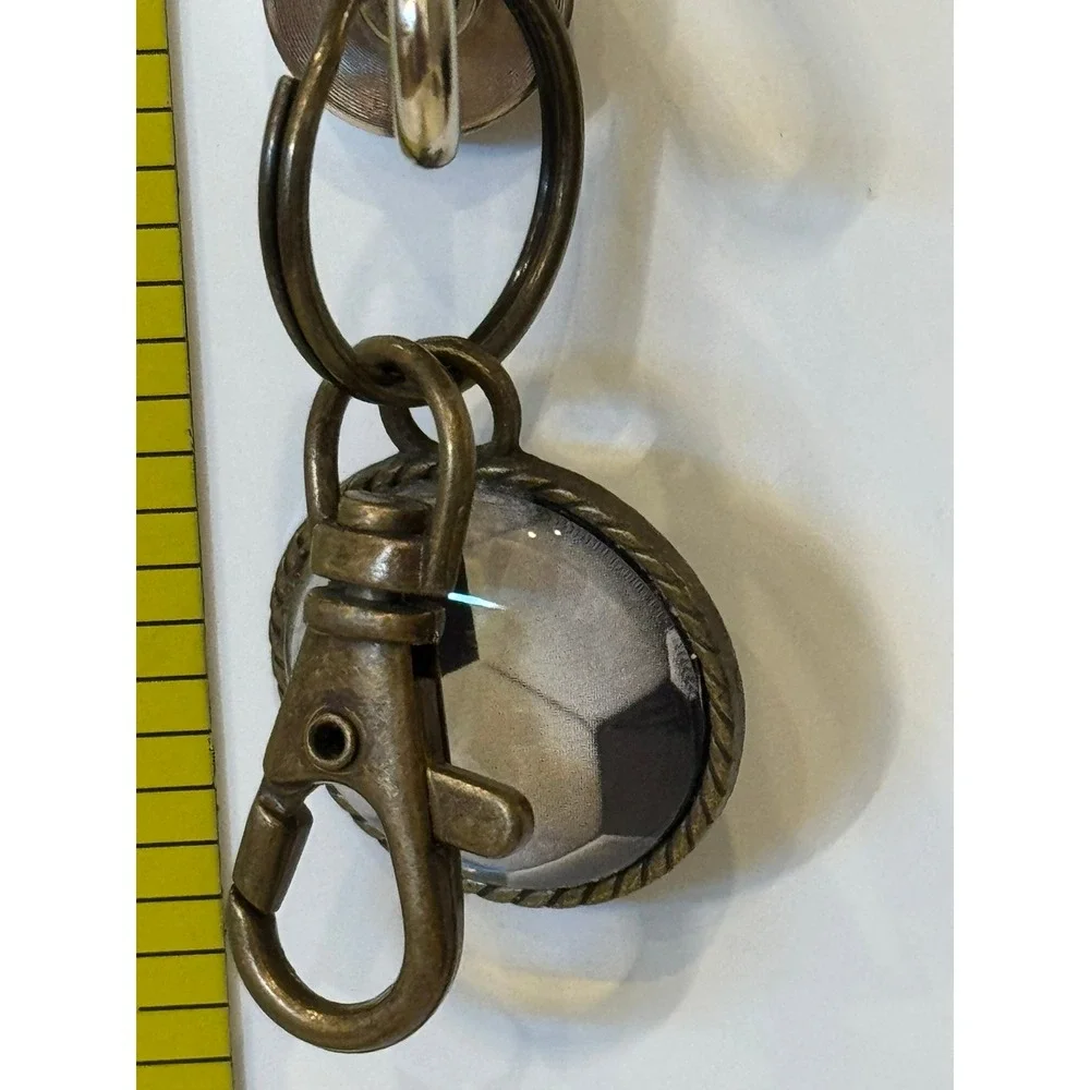 Vintage Bronze Soccer Ball Keychain Sports Bag Tag Lobster Clasp Swivel Hook